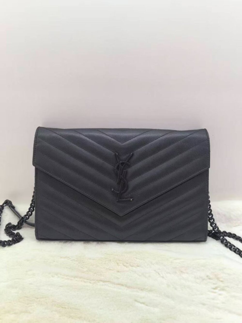 SAINT LAURENT YSL Envelope Black Label Logo Leather Envelope Bag - Picture 4 of 6